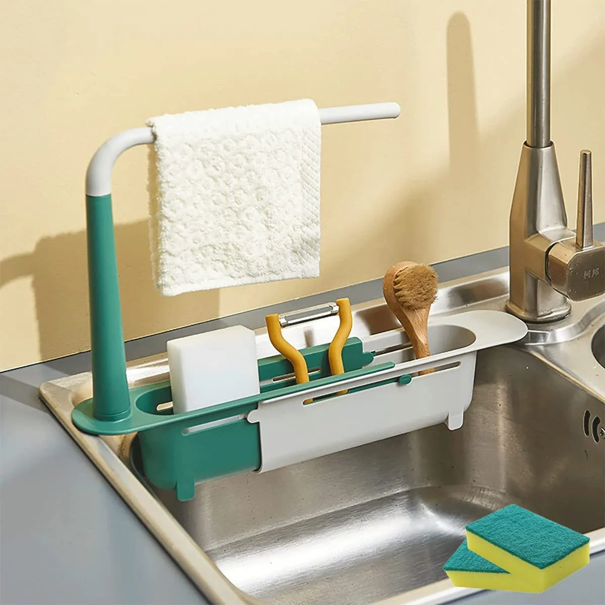 Kitchen Sink Storage Rack Sink Telescopic Drainer Rack Green image 2