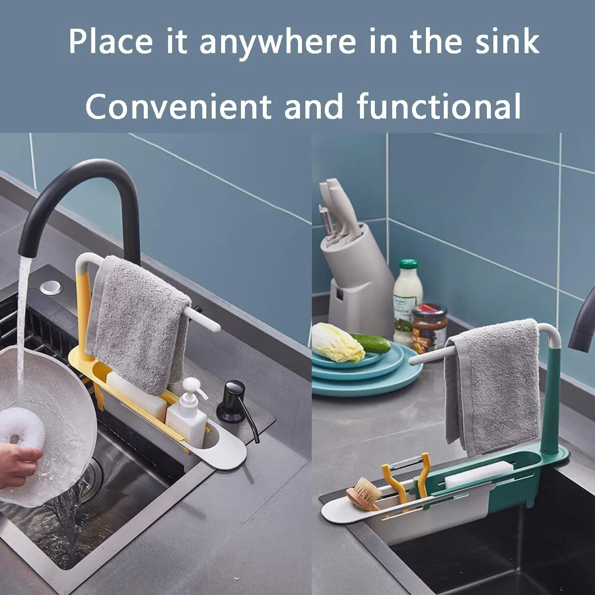 Kitchen Sink Storage Rack Sink Telescopic Drainer Rack Green image 5