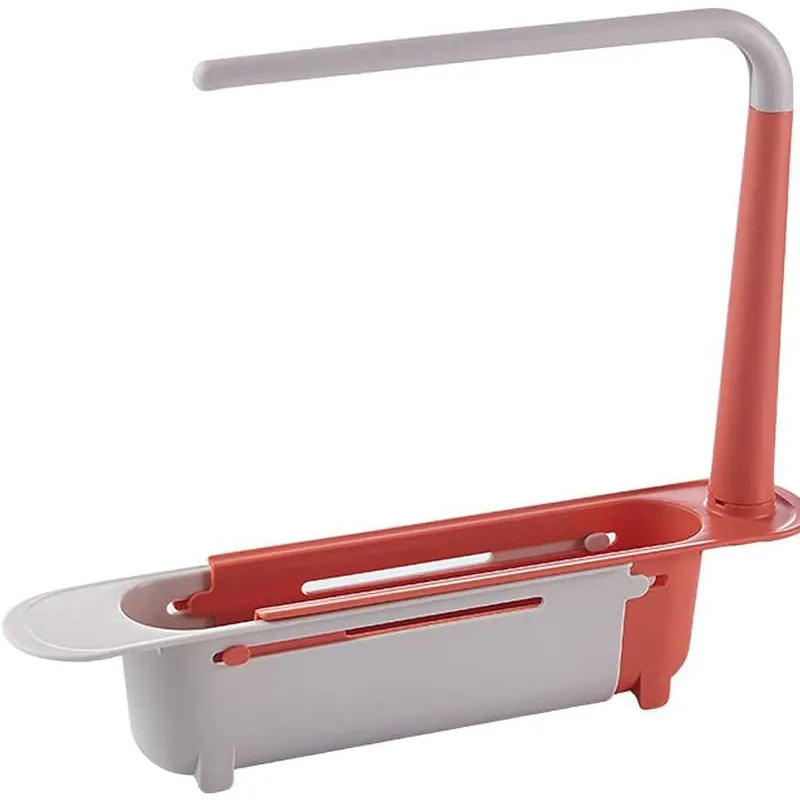 Kitchen Sink Storage Rack Sink Telescopic Drainer Rack Red
