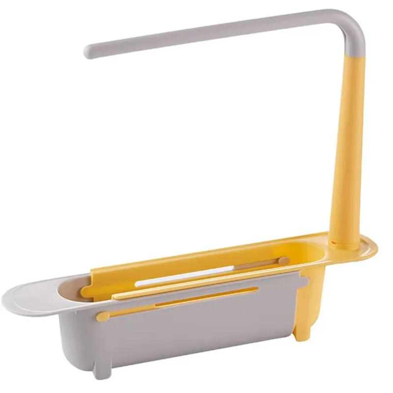 Kitchen Sink Storage Rack Sink Telescopic Drainer Rack Yellow