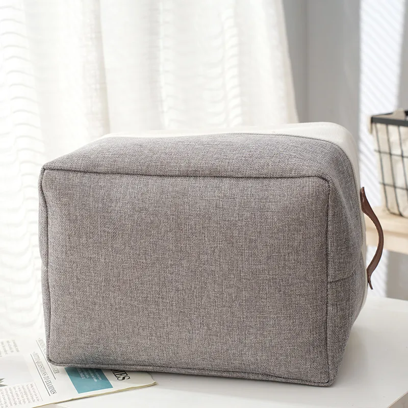Grandes caixas de armazenamento de linho Dois tons Colorblock Storage Basket Fabric Closet Organizers com alças Cinzento image 4