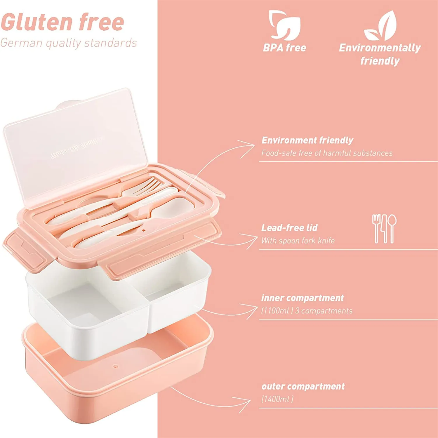 Student Sub-grid Bento Box Toddler or Kid's Fruit Lunch Box Office Workers Microwave Heating Lunch Box Pink image 2