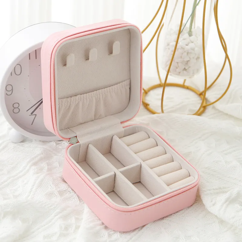 Simple Style Portable Travel Jewelry Storage Box Pink