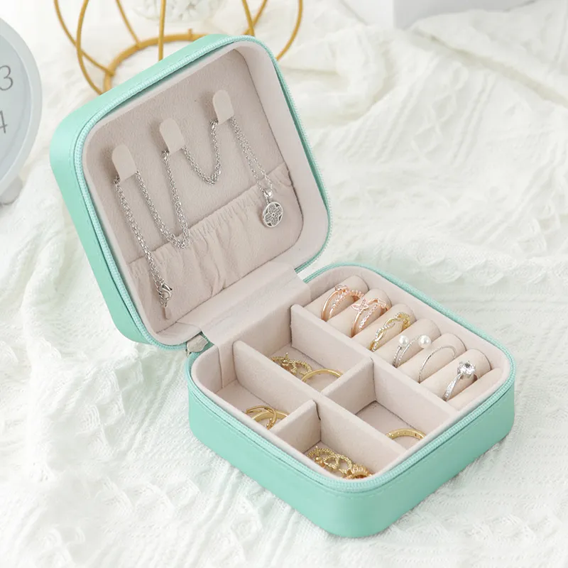 Simple Style Portable Travel Jewelry Storage Box Green