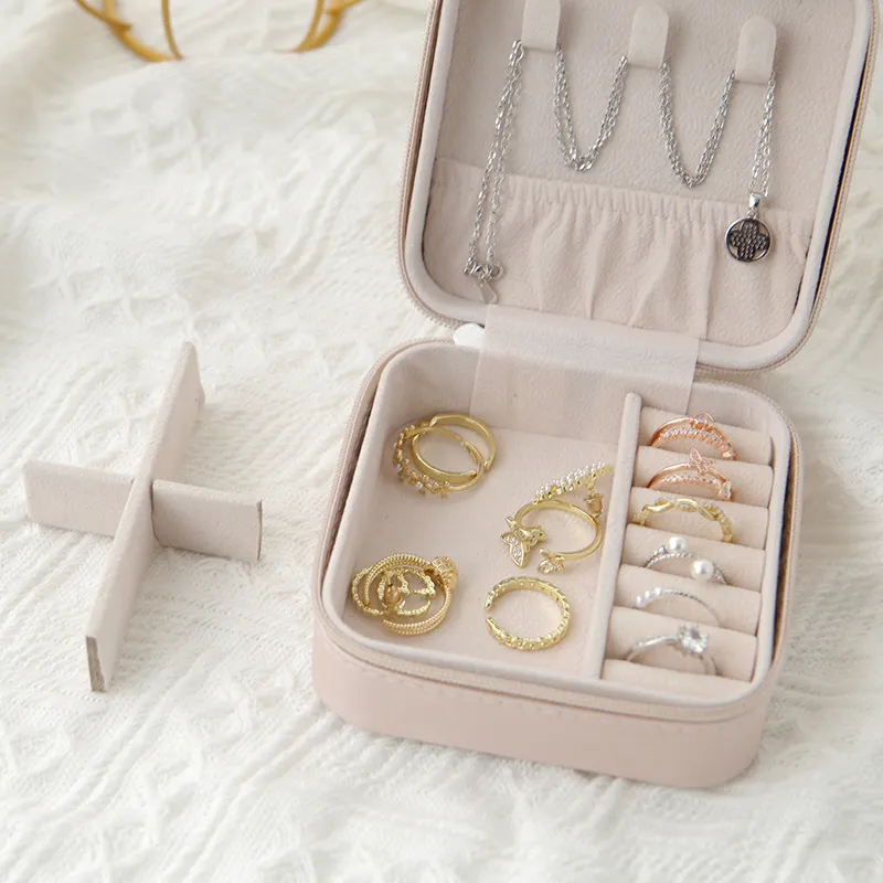 Simple Style Portable Travel Jewelry Storage Box Light Pink image 6