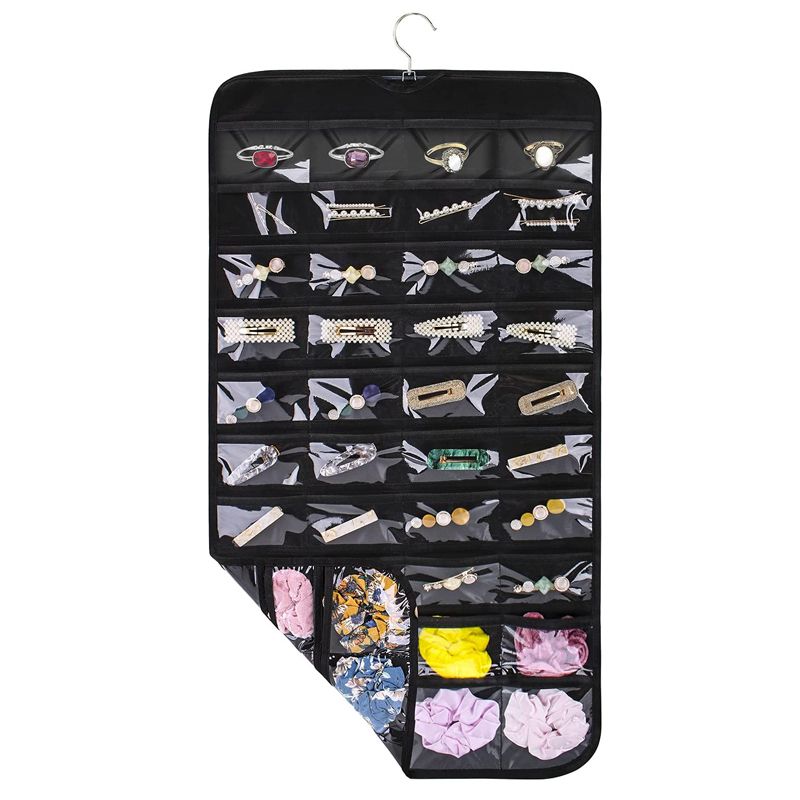 

80 Zippered Pockets Hanging Jewelry Organizer for Holding Jewelries Dual-Sided Accessory Display Holder for Earrings Bracelets Rings