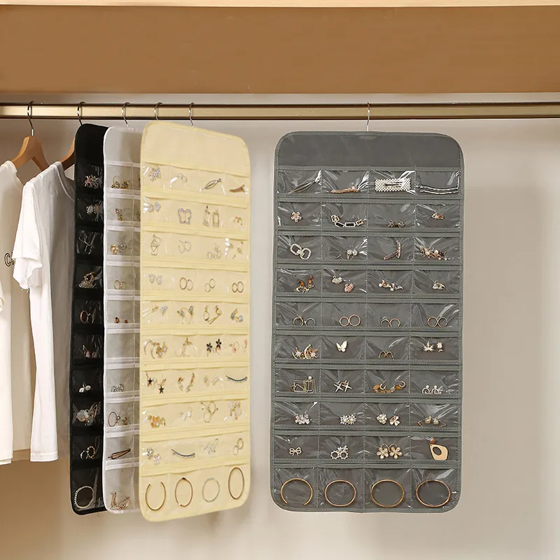 80 Zippered Pockets Hanging Jewelry Organizer for Holding Jewelries Dual-Sided Accessory Display Holder for Earrings Bracelets Rings