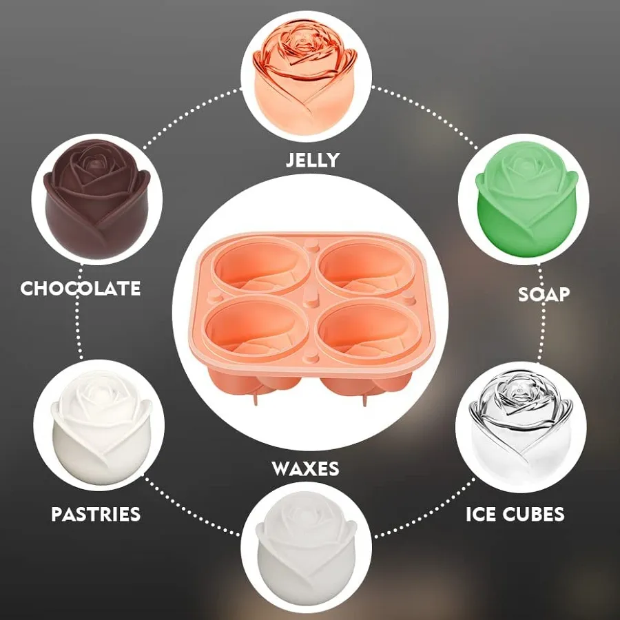 4 Giant Cute Flower Shape Ice 3D Rose Ice Molds with Large Ice Cube Trays Color-A image 5