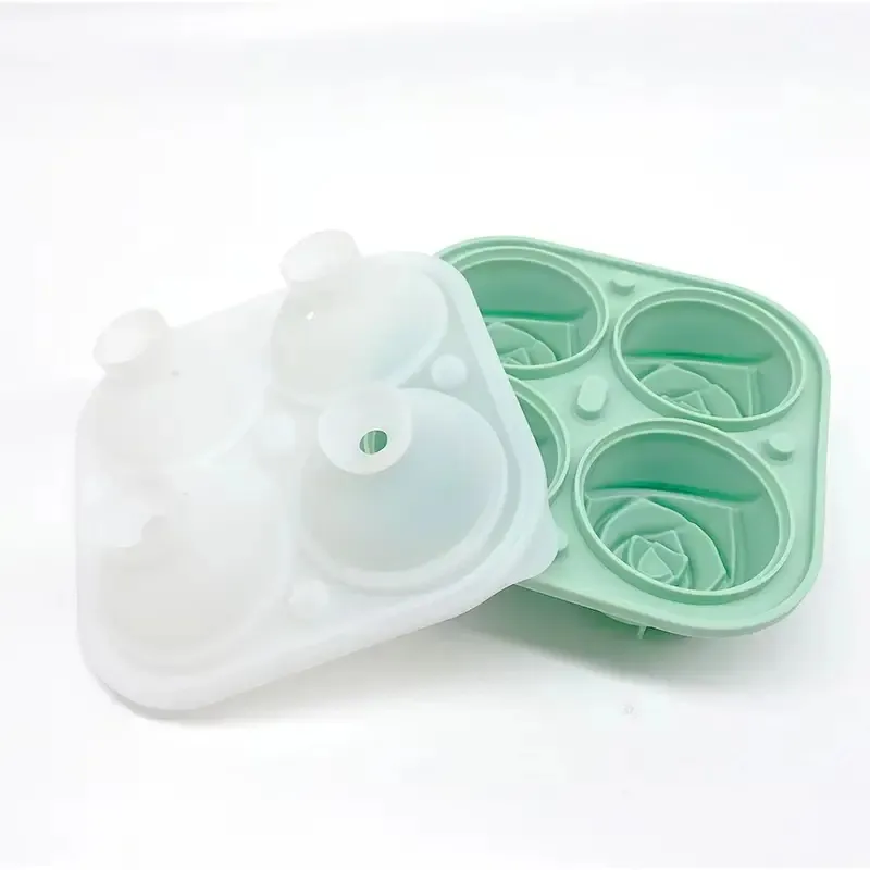 4 Giant Cute Flower Shape Ice 3D Rose Ice Molds With Large Ice Cube Trays