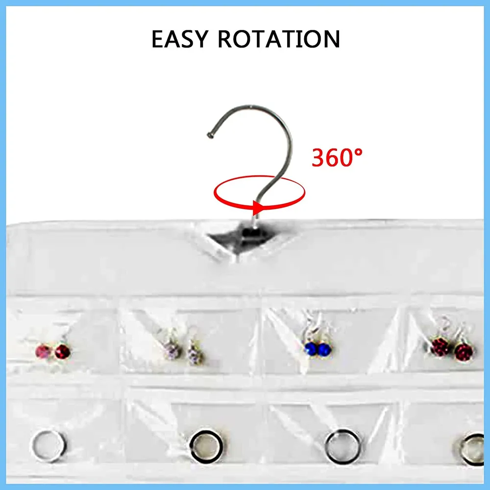 80 Zippered Pockets Hanging Jewelry Organizer for Holding Jewelries Dual-Sided Accessory Display Holder for Earrings Bracelets Rings big image 2