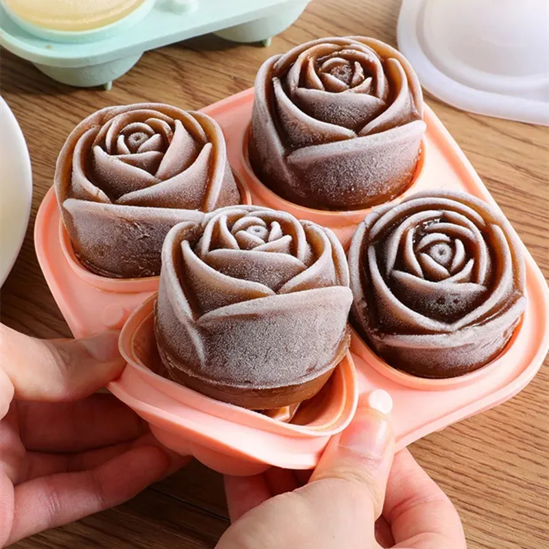 3D Rose Ice Molds Large Ice Cube Trays Make 4 Giant Cute Flower