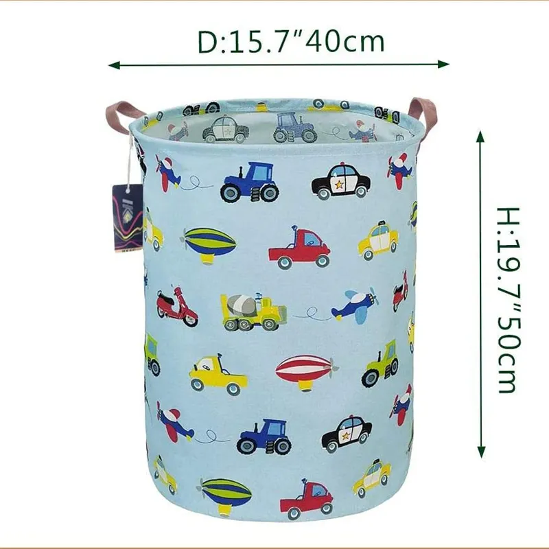 Cartoon Animals/Vehicle Print Laundry Baskets with Handles Collapsible Clothes Hamper Laundry Bin  big image 1