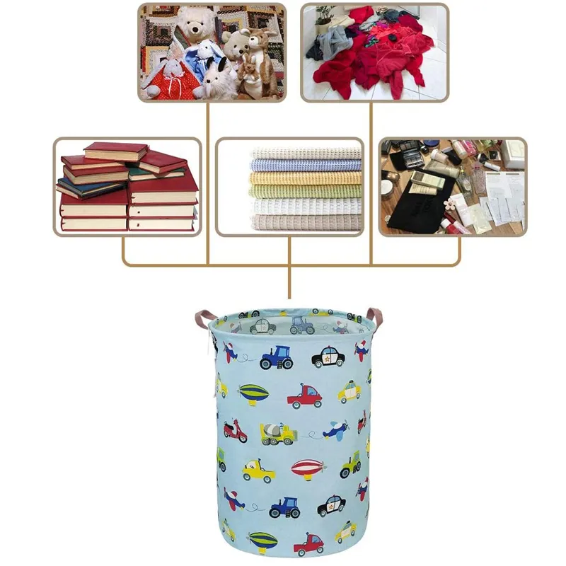 Cartoon Animals/Vehicle Print Laundry Baskets with Handles Collapsible Clothes Hamper Laundry Bin big image 5