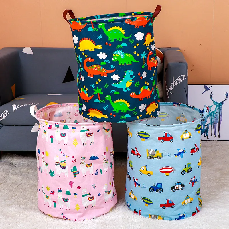 Cartoon Animals/Vehicle Print Laundry Baskets with Handles Collapsible Clothes Hamper Laundry Bin Color-B big image 1