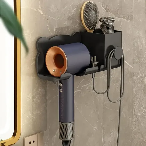 Wall Mounted Hair Dryer Holder Self Adhesive Hair Styling Care Tool Organizer Storage with Plug Hook
