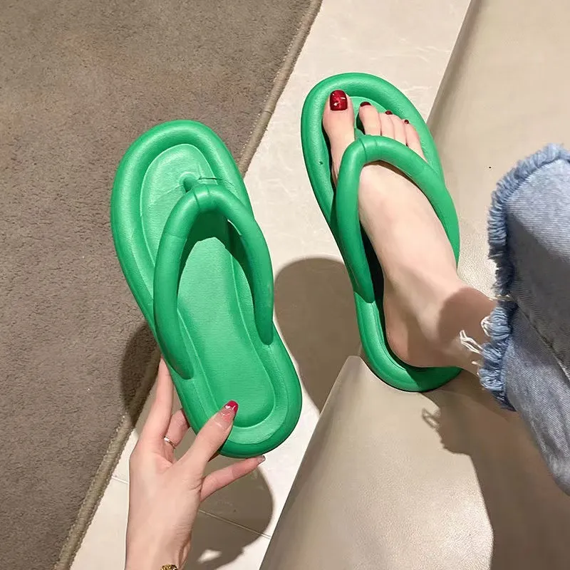 Sense of Stepping on Shit Thick-soled Solid Flip-flops big image 2