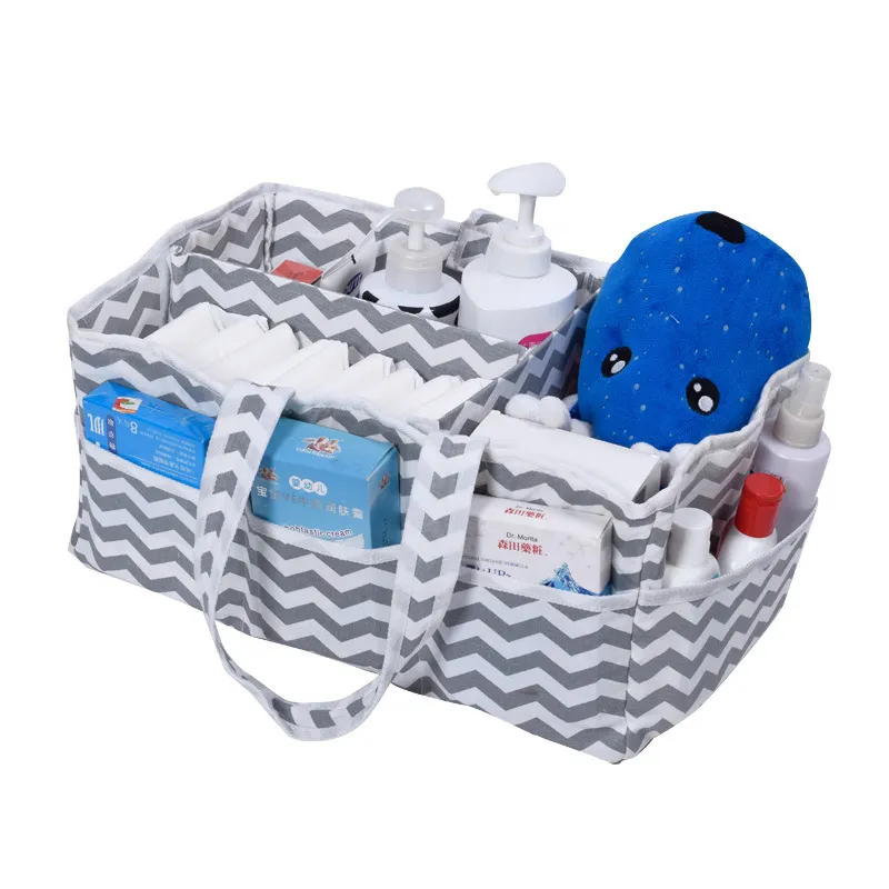 Baby diaper striped pattern large capacity mom handbag storage bag Grey image 2