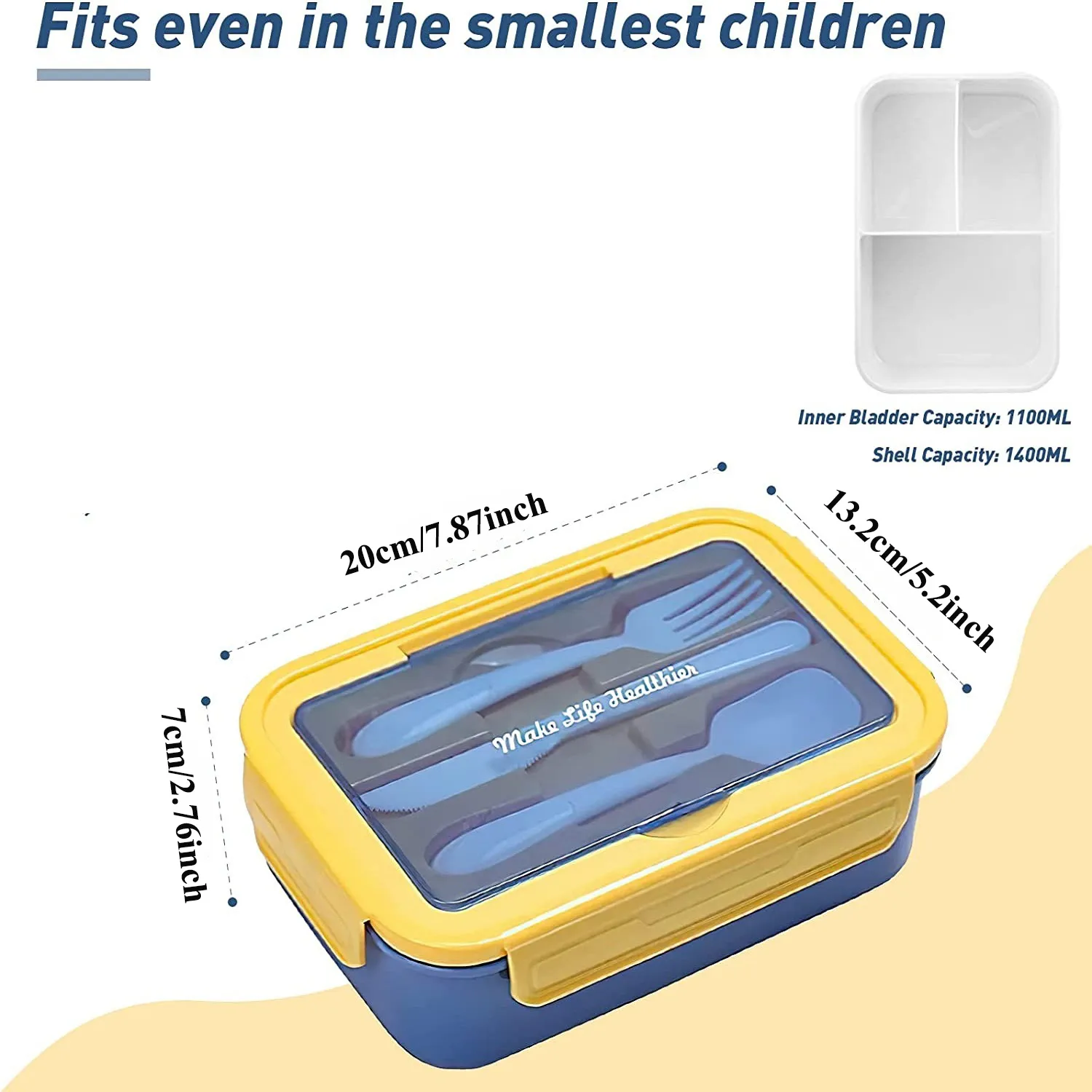 Student Sub-grid Bento Box Toddler or Kid's Fruit Lunch Box Office Workers Microwave Heating Lunch Box Blue