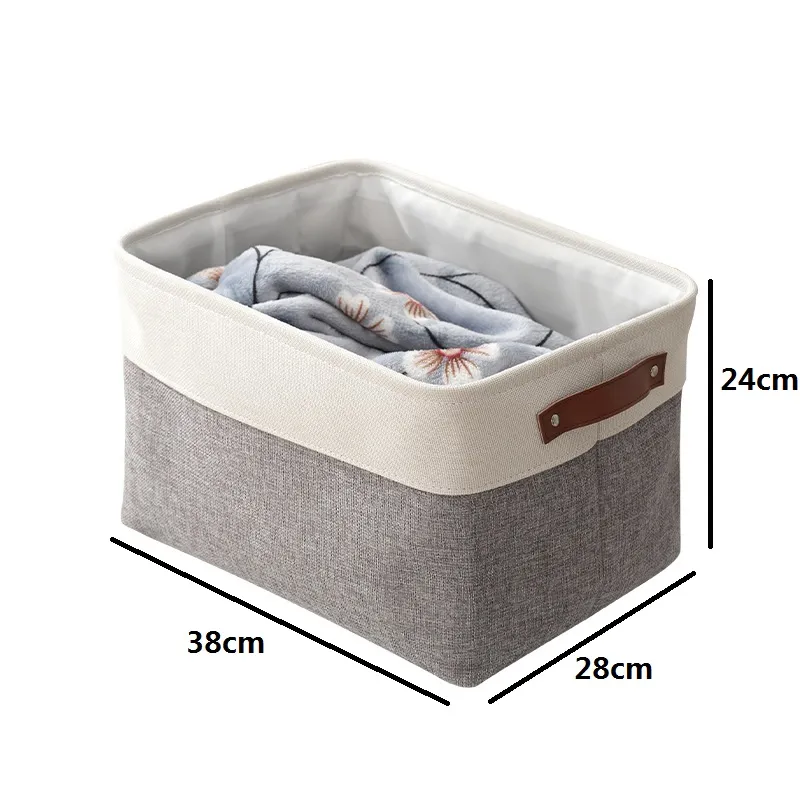 Grandes caixas de armazenamento de linho Dois tons Colorblock Storage Basket Fabric Closet Organizers com alças Cinzento big image 1