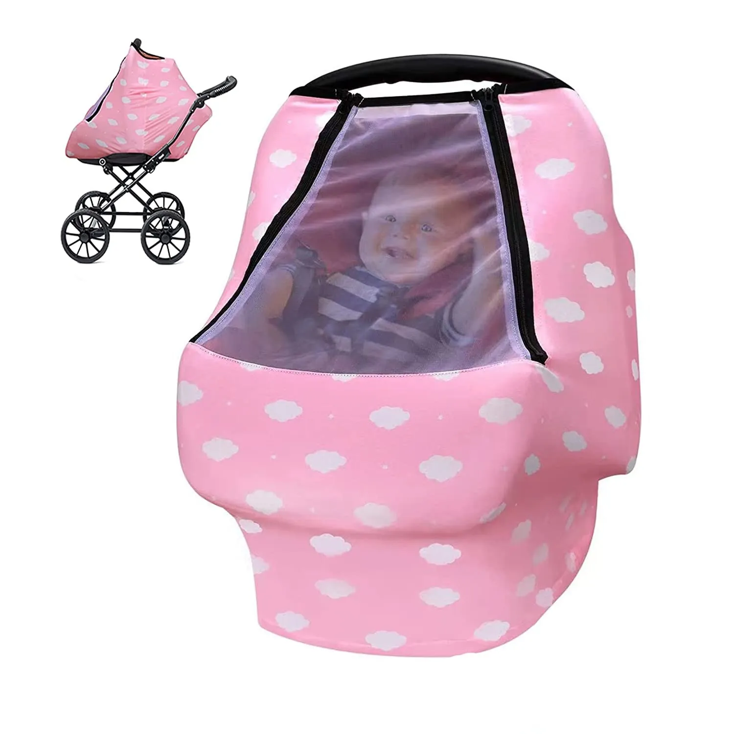 Baby Car Seat Cover Elastic with Breathable Fish Mouth Window Elastic Baby Car Seat Cover Breastfeed