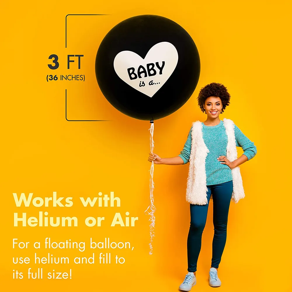 Sweet Baby Co. Jumbo 36 Inch Baby Gender Reveal Balloon, Big Black Balloons with Pink and Blue Heart Shape Confetti Packs for Boy or Girl, Baby Shower Gender Reveal Party Supplies Decoration Kit big image 3