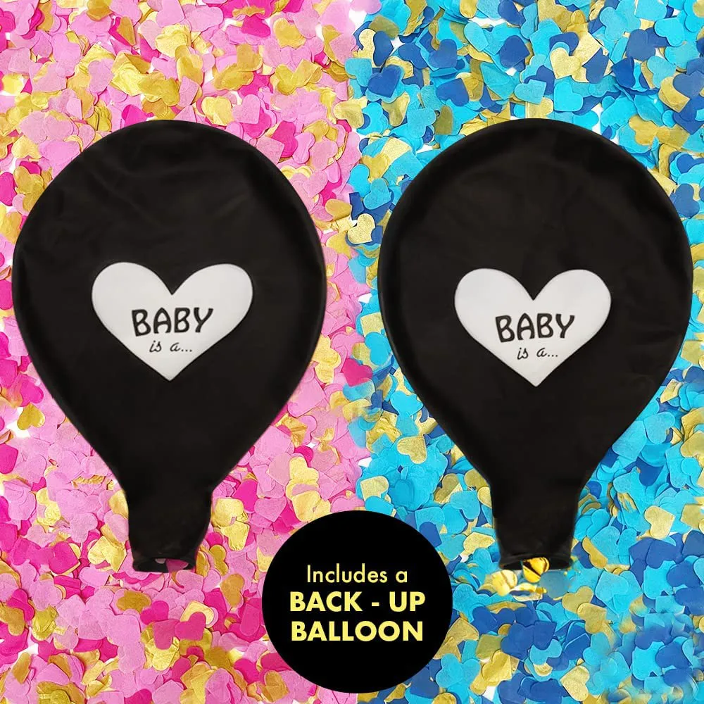 Sweet Baby Co. Jumbo 36 Inch Baby Gender Reveal Balloon, Big Black Balloons with Pink and Blue Heart Shape Confetti Packs for Boy or Girl, Baby Shower Gender Reveal Party Supplies Decoration Kit big image 6