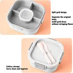 Leak Proof Salad Lunch Container 3 Compartment Bento-Style Tray, Sauce Container, Reusable Cutlery White image 2