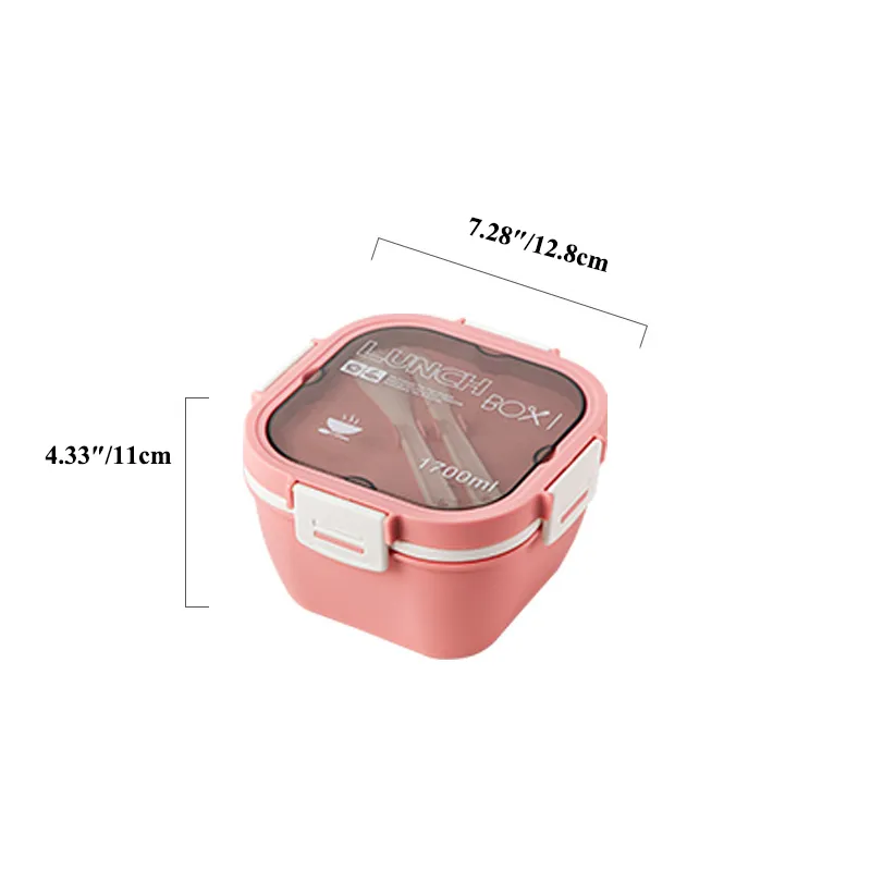 Leak Proof Salad Lunch Container 3 Compartment Bento-Style Tray, Sauce Container, Reusable Cutlery Pink