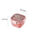 Leak Proof Salad Lunch Container 3 Compartment Bento-Style Tray, Sauce Container, Reusable Cutlery Pink