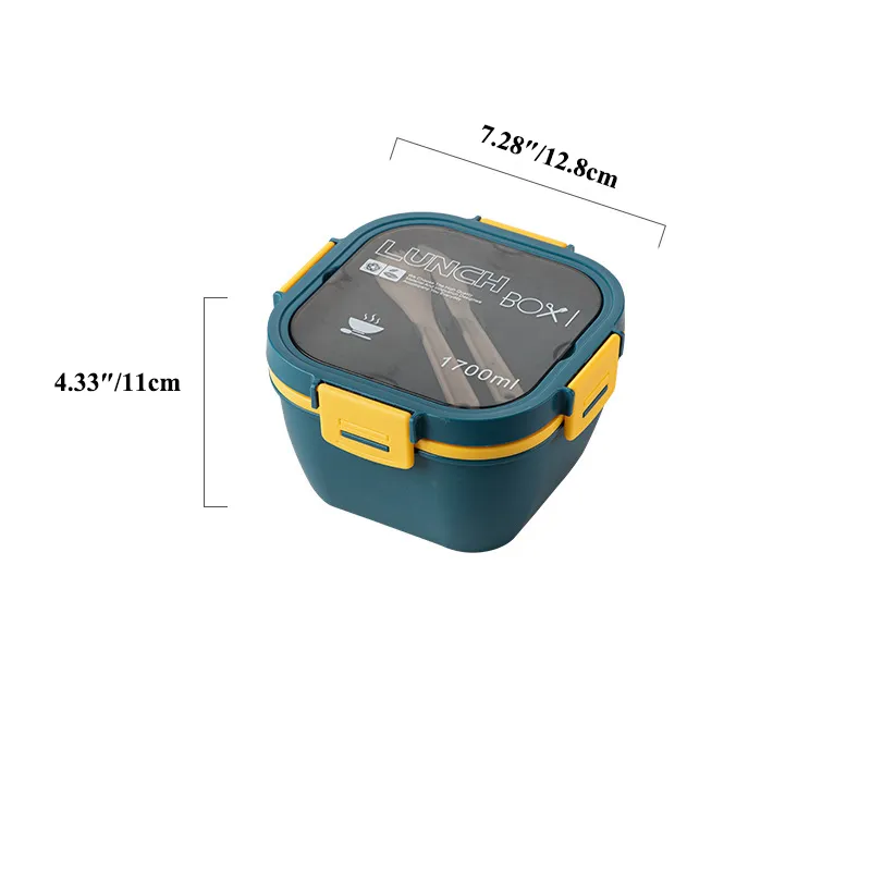 Leak Proof Salad Lunch Container 3 Compartment Bento-Style Tray, Sauce Container, Reusable Cutlery Blue