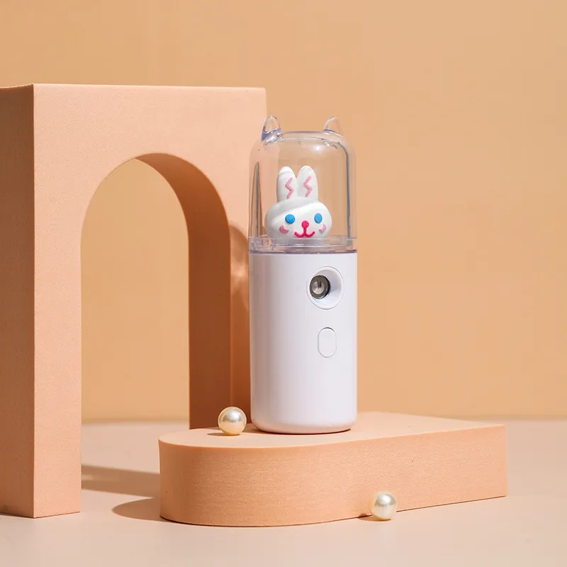 Rabbit Pattern Portable Mini Cool Mist Facial Steamer, Moisturizer and Hydration, USB Rechargeable Facial Humidifier Atomizer for Daily Skin Care White big image 1