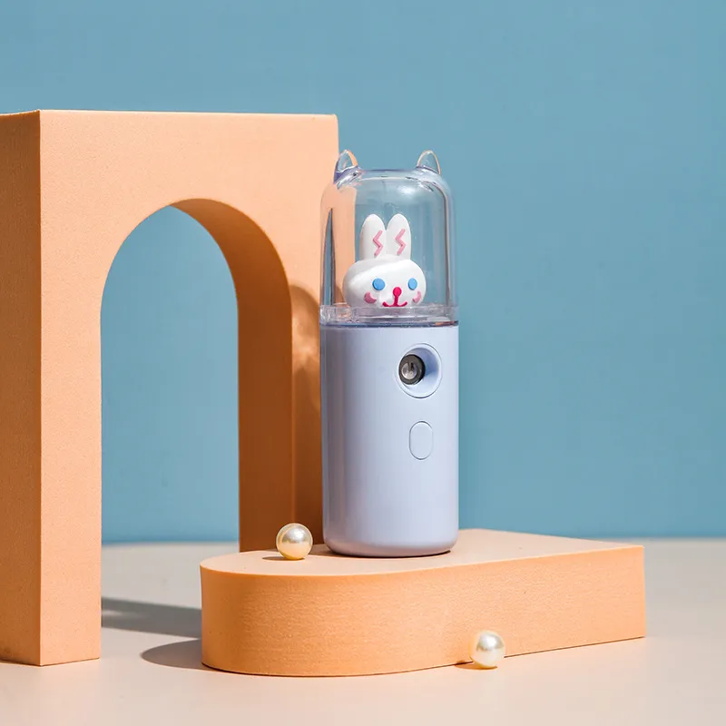Rabbit Pattern Portable Mini Cool Mist Facial Steamer, Moisturizer and Hydration, USB Rechargeable Facial Humidifier Atomizer for Daily Skin Care Blue