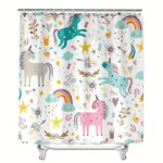 Funny Shower Curtain Kids Cartoon Animal Pets Playing Cute Shower Curtain 58.5*70.2''/70.2*70.2'' Inch Waterproof Polyester Fabric Color-A