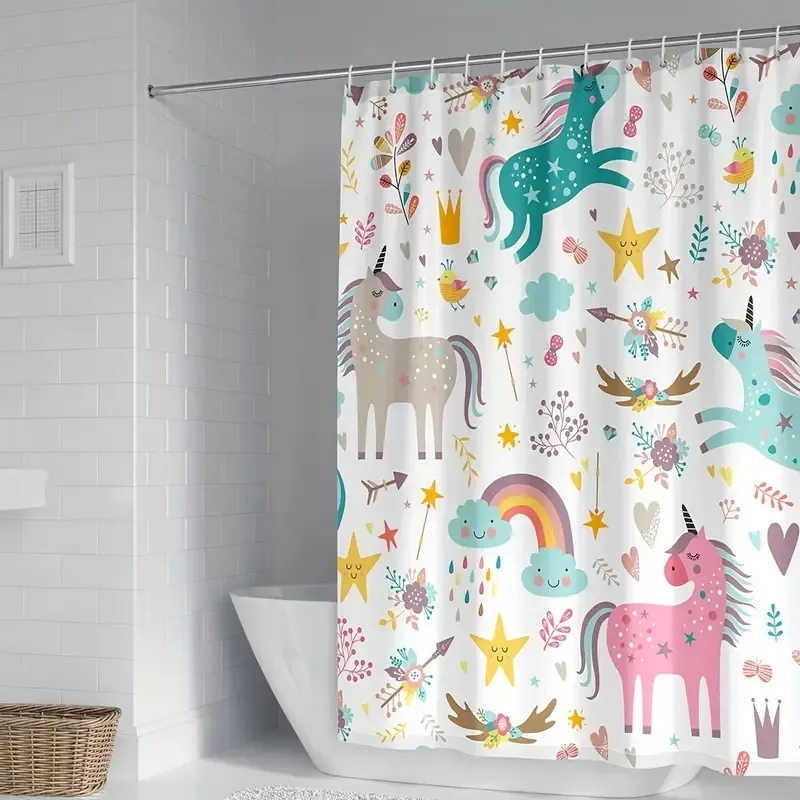 Funny Shower Curtain Kids Cartoon Animal Pets Playing Cute Shower Curtain 58.5*70.2''/70.2*70.2'' Inch Waterproof Polyester Fabric  big image 5