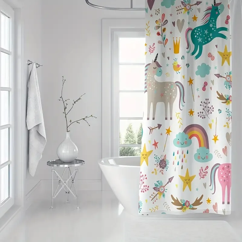 Funny Shower Curtain Kids Cartoon Animal Pets Playing Cute Shower Curtain 58.5*70.2''/70.2*70.2'' Inch Waterproof Polyester Fabric  big image 7