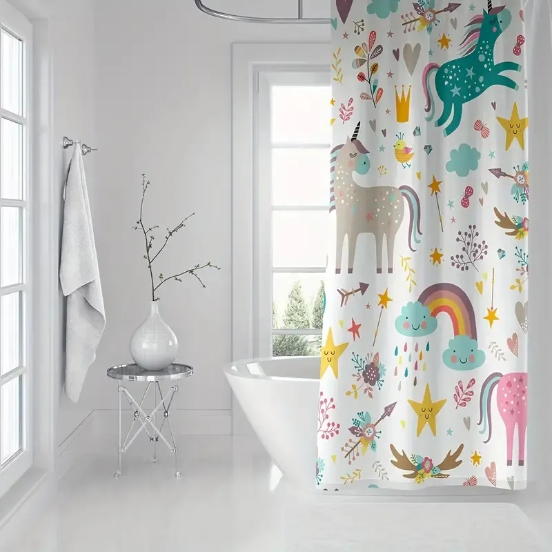 Funny Shower Curtain Kids Cartoon Animal Pets Playing Cute Shower Curtain 58.5*70.2''/70.2*70.2'' Inch Waterproof Polyester Fabric big image 7