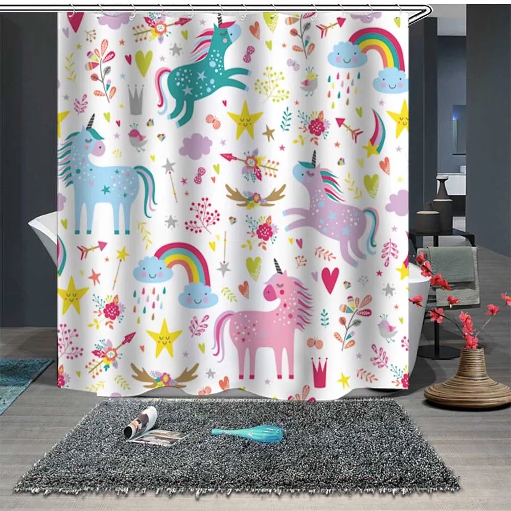 Funny Shower Curtain Kids Cartoon Animal Pets Playing Cute Shower Curtain 58.5*70.2''/70.2*70.2'' Inch Waterproof Polyester Fabric big image 8