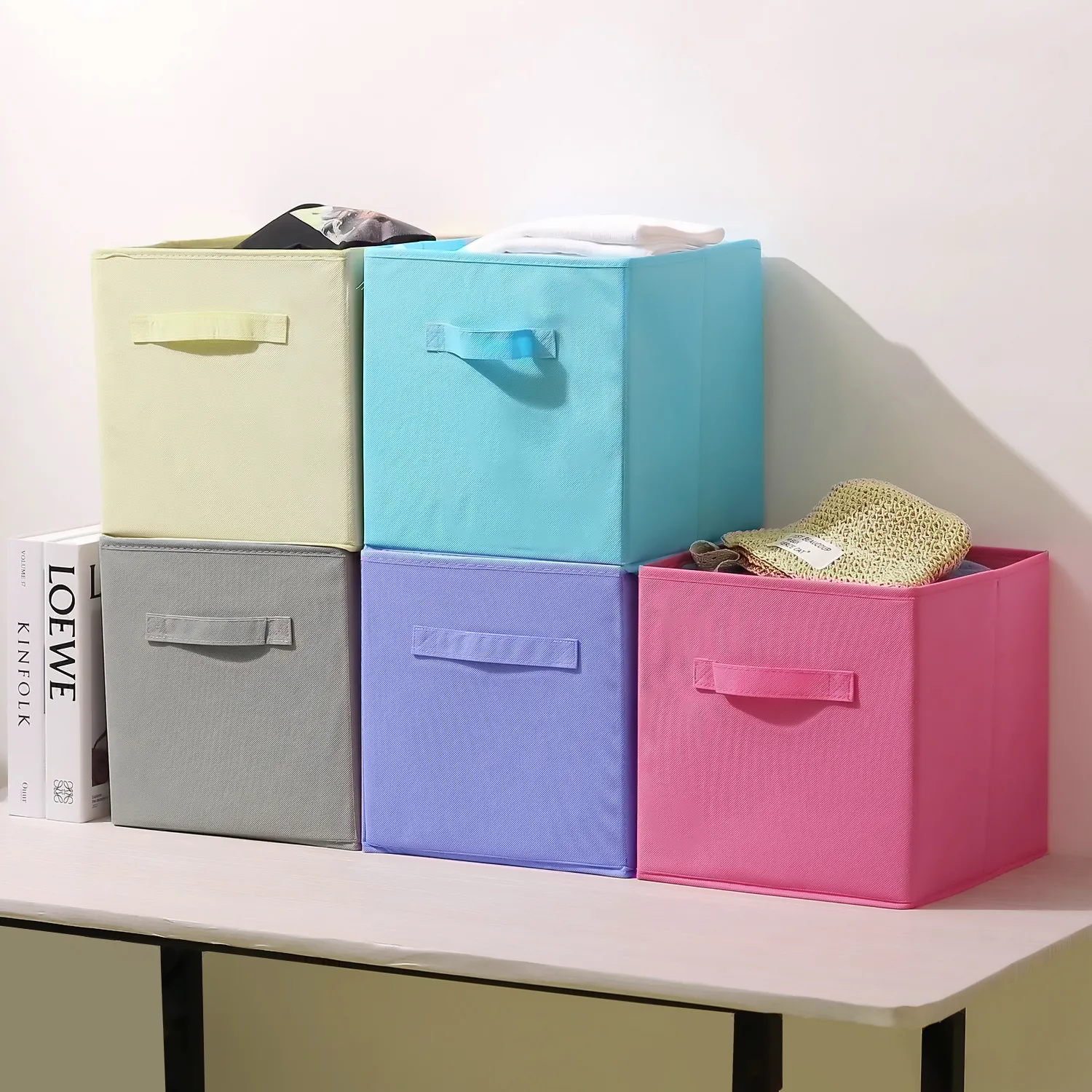 Collapsible Storage Bins Foldable Fabric Storage Basket Organizer Boxes Containers Handles for Nursery Toys, Kids Room, Clothes, Towels, Magazine