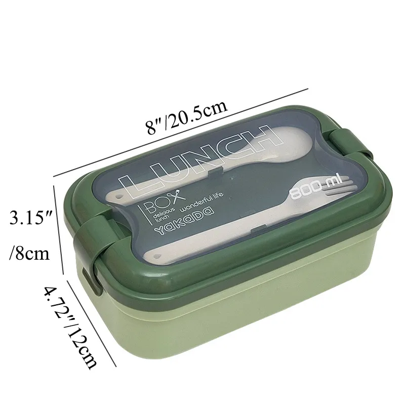 Bento-Lunchbox mit Löffel und Gabel, wiederverwendbarer Plastikbehälter zur Aufbewahrung von Lebensmitteln, Behälter für die Zubereitung von Mahlzeiten für Kinder und Erwachsene grün big image 1