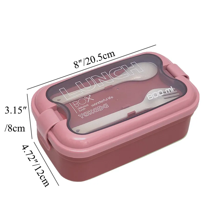 Bento Lunch Box with Spoon & Fork Reusable Plastic Divided Food Storage Container Boxes Meal Prep Co
