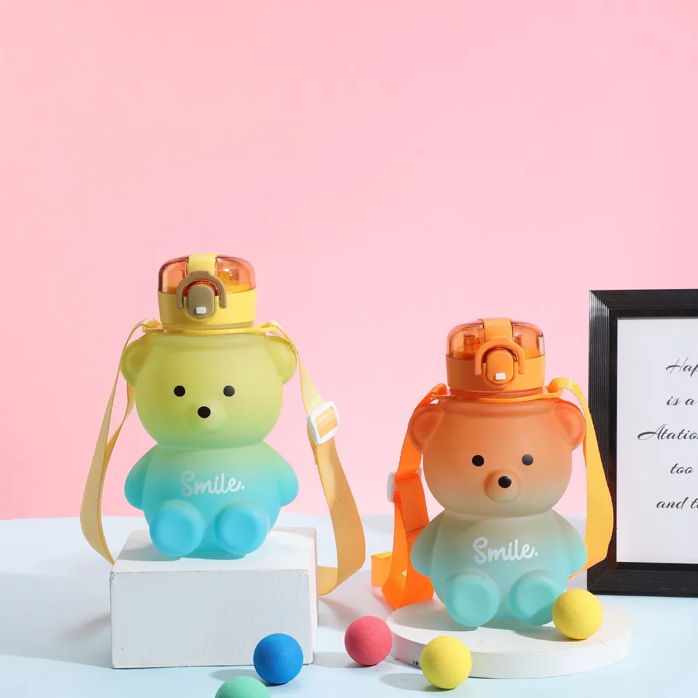 Cute Bear Water Bottle With Straw, 27oz Cute Water Bottle with Shoulder Straps No Leak Large Cute Kids Water Bottles big image 2