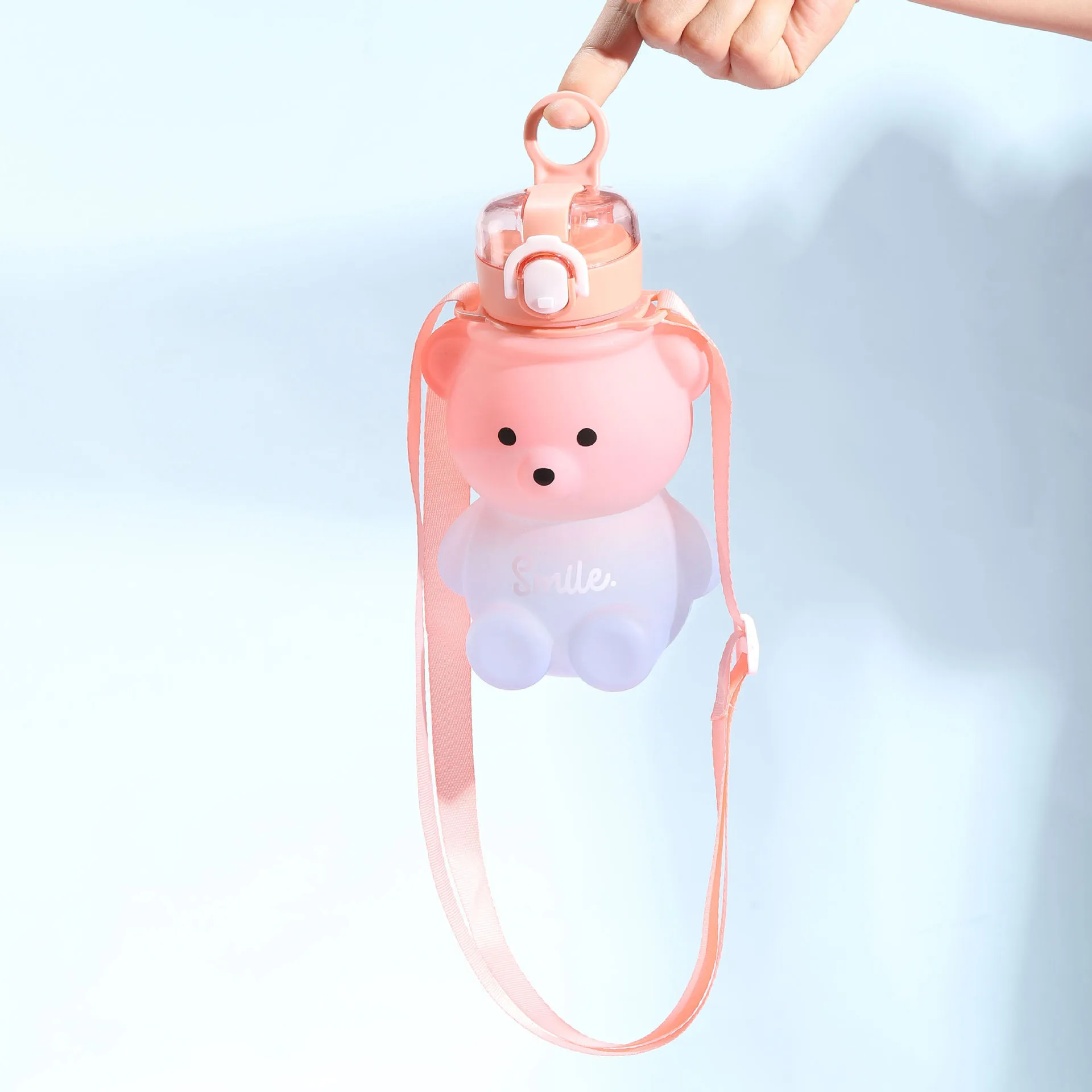 Cute Bear Water Bottle With Straw, 27oz Cute Water Bottle with Shoulder Straps No Leak Large Cute Kids Water Bottles Color-D image 6