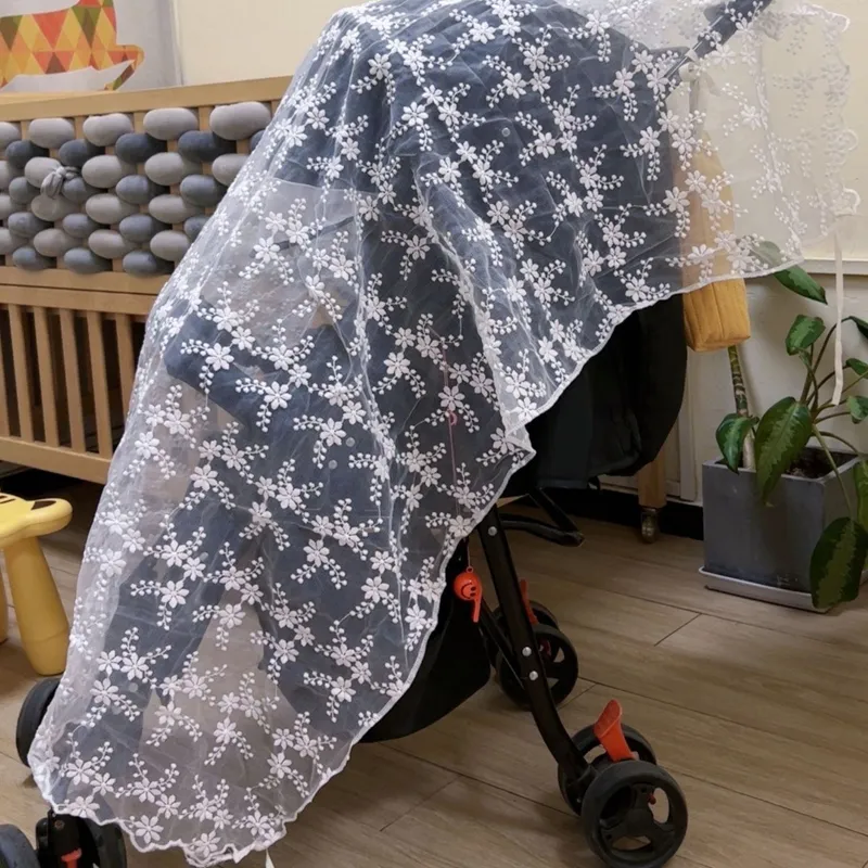 Mosquito Net for Stroller, Embroidery Mesh Breathable Lace Baby Stroller Mosquito Net, Perfect Bug Net for Strollers Color-F
