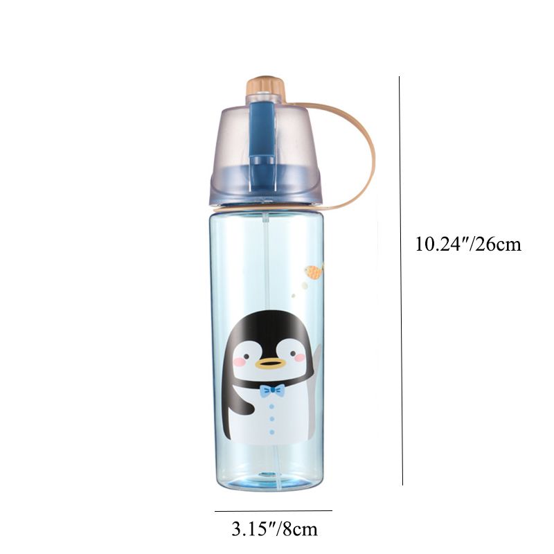 600ML/20.3oz Plastic Water Bottle, Spray Head Anti Leak Water Bottle for Both Outdoor Uses, Sports, 