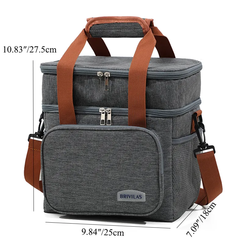 Insulated Lunch Bag for Women Men, Freezable Large Lunch Bag Reusable Leakproof Lunch Box Cooler Tote Bag for Work Picnic or Travel, Double Compartment, Gray Grey big image 1