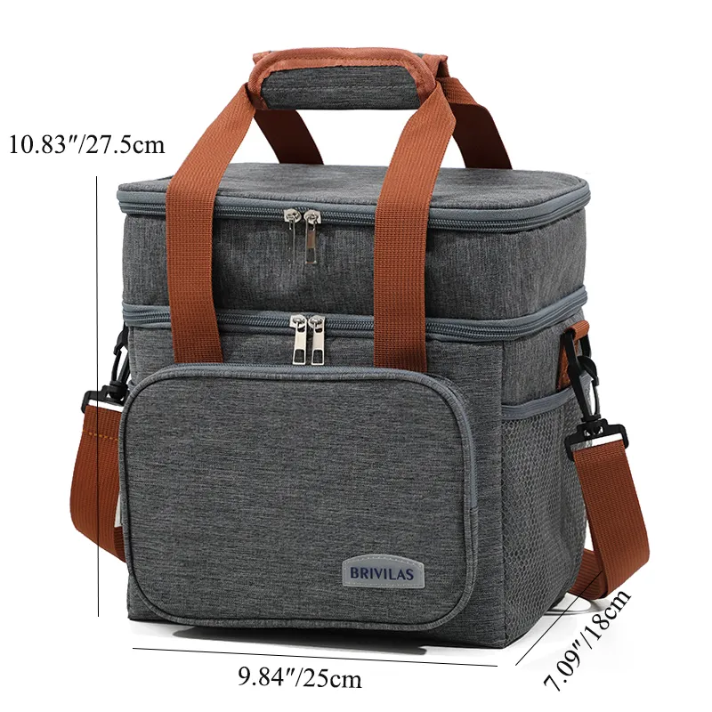 Insulated Lunch Bag for Women Men, Freezable Large Lunch Bag Reusable Leakproof Lunch Box Cooler Tote Bag for Work Picnic or Travel, Double Compartment, Gray  big image 1