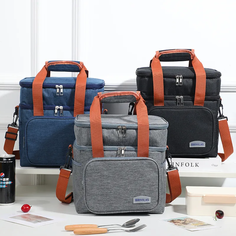 Insulated Lunch Bag for Women Men, Freezable Large Lunch Bag Reusable Leakproof Lunch Box Cooler Tote Bag for Work Picnic or Travel, Double Compartment, Gray Grey image 3