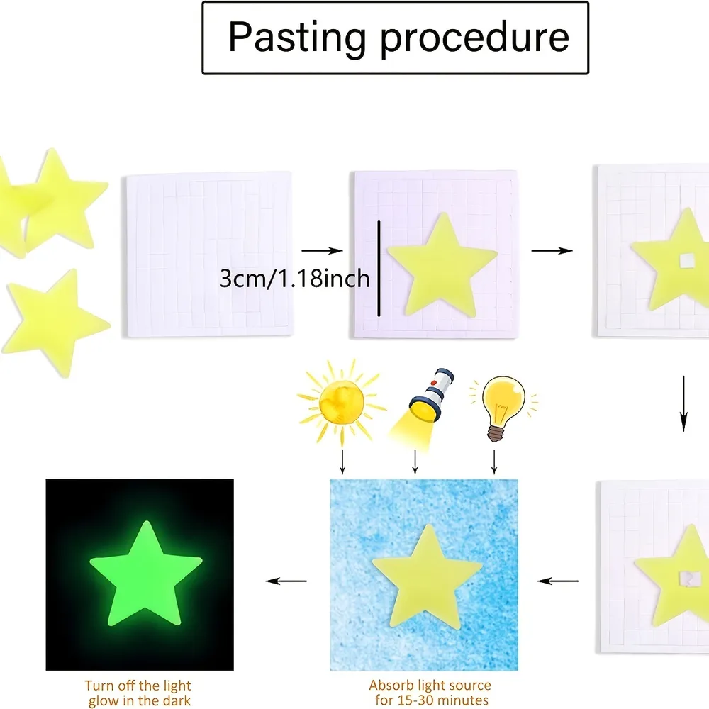 100pcs/200pcs Star Fluorescent Glow In the dark Wall Stickers for Kids Room living room Decal big image 6