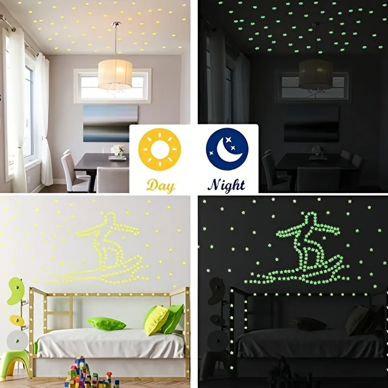 100 pezzi / 200 pezzi stelle fluorescenti che si illuminano al buio adesivi murali per la decalcomania del soggiorno della camera dei bambini Verde big image 1