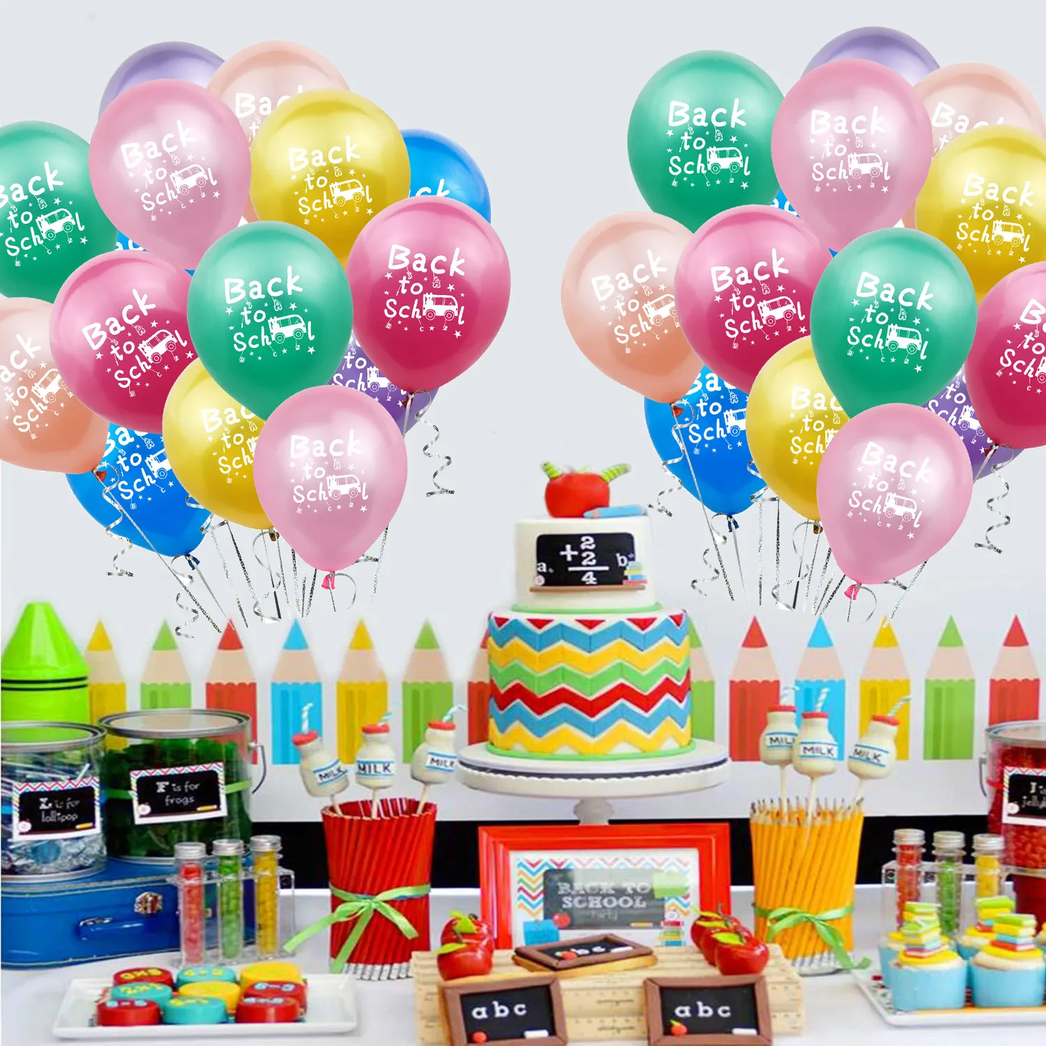 15-pack Mixed Color Back to School Decoration, Colorful Back to School Balloons, First Day of School for Classroom Decorations Kindergarten Party Supplies  image 3